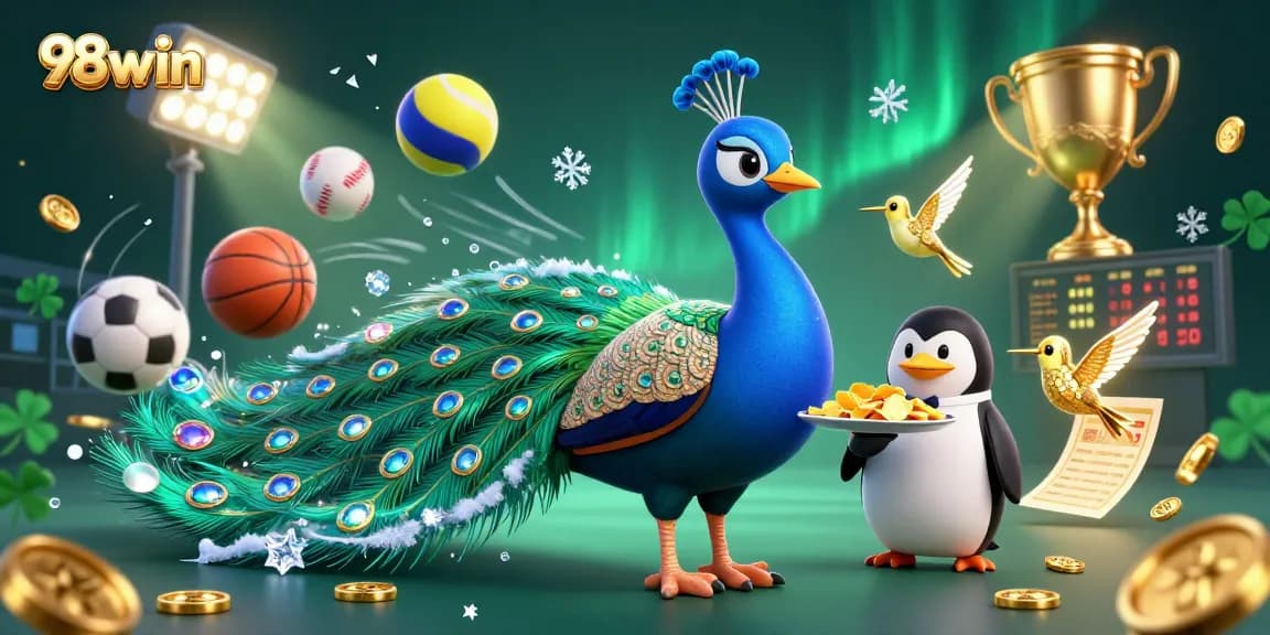 Bet on sports with 98win in this captivating 3D illustration featuring dynamic gaming elements.