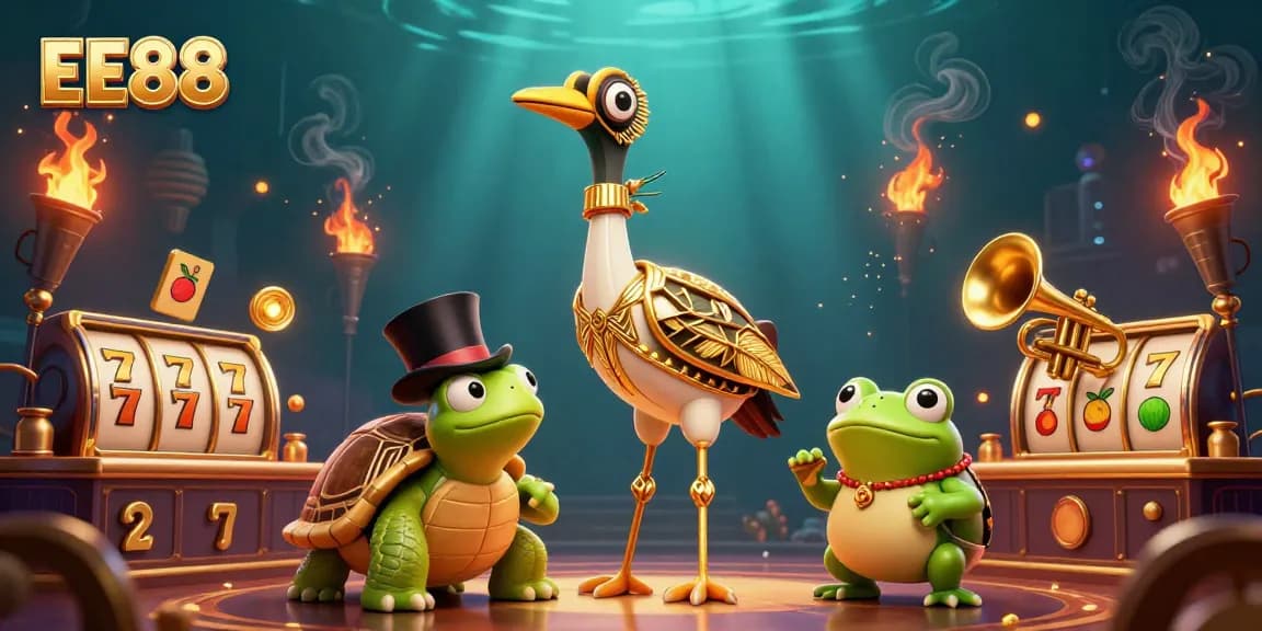 Experience excitement at EE88 with a vibrant 3D scene featuring luck symbols and rich game elements.