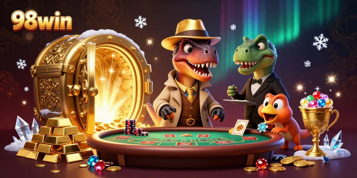 Experience thrilling moments with 98win at a blackjack table alongside unique characters.