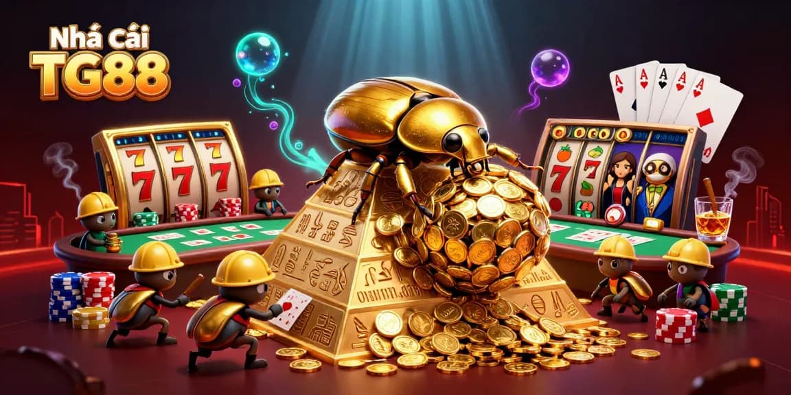 Join the fun at Nhà cái TG88 with vibrant casino elements and golden treasures!