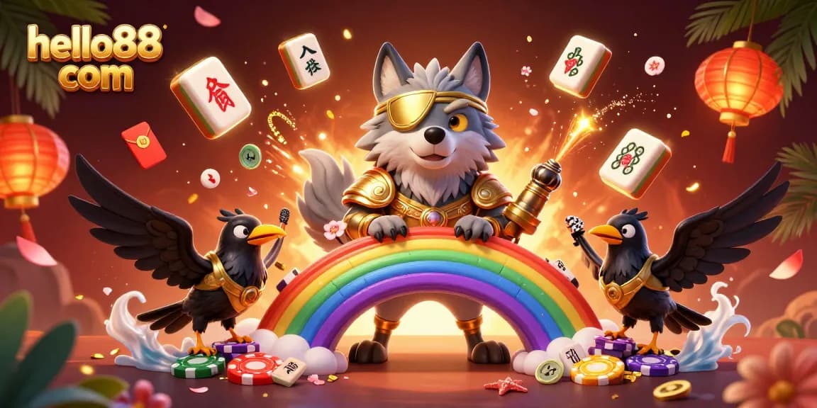Experience thrilling gameplay at hello88 com with cartoon characters amidst festive casino elements and vibrant colors.