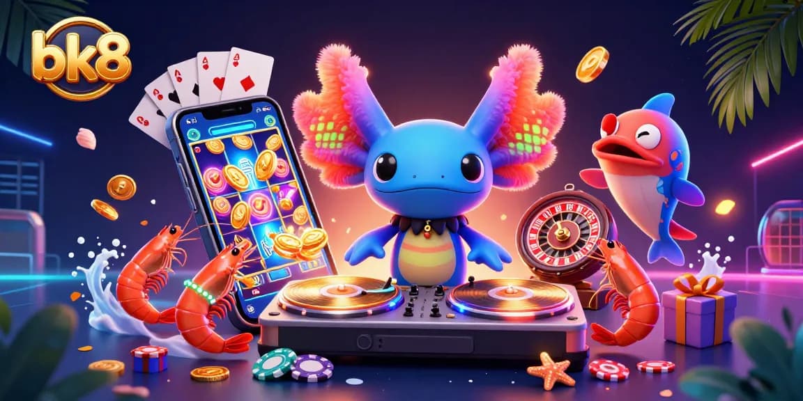 Engage with bk8's vibrant 3D casino scene featuring diverse characters and captivating casino elements.
