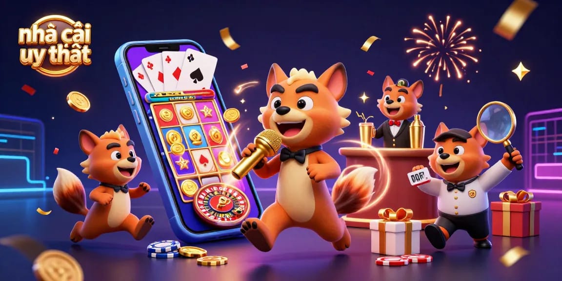 Experience the excitement of nhà cái uy tín in a vibrant casino scene featuring cartoon hyenas and engaging gaming elements.