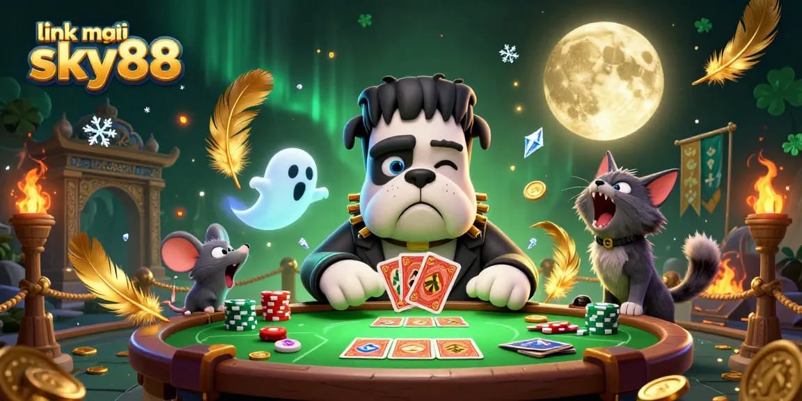 Engage with the thrilling atmosphere in this link mới sky88 illustration featuring dynamic casino elements.