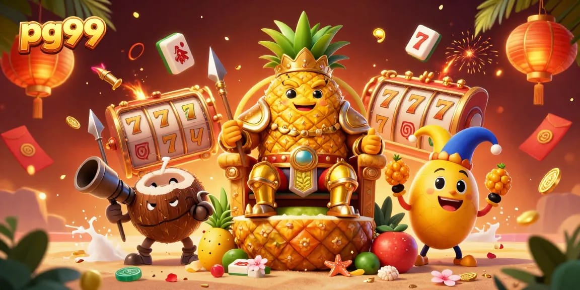 Experience big wins with pg99's jackpot-inspired 3D casino illustration featuring vibrant characters.