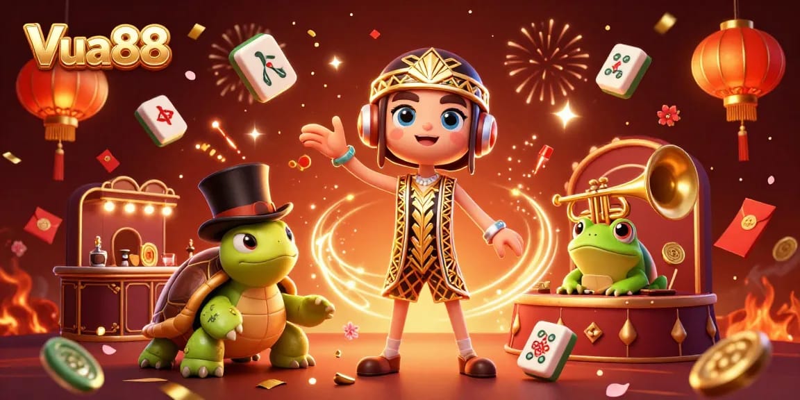 Engage in thrilling gaming at Vua88 with colorful characters celebrating wins.