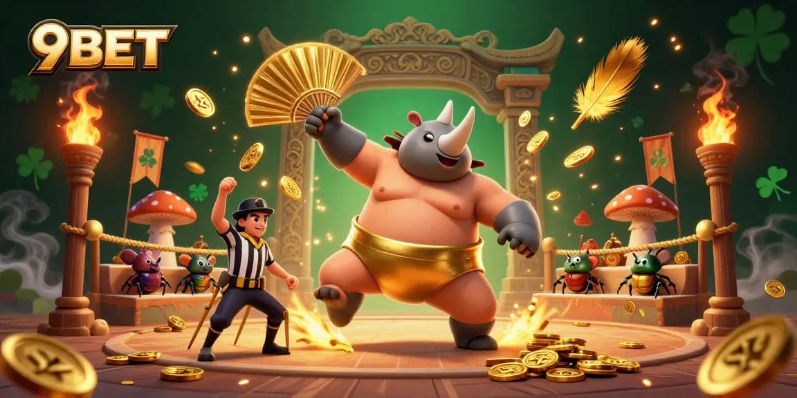 Experience the thrilling action of 9BET in a vibrant 3D casino scene with exciting elements.