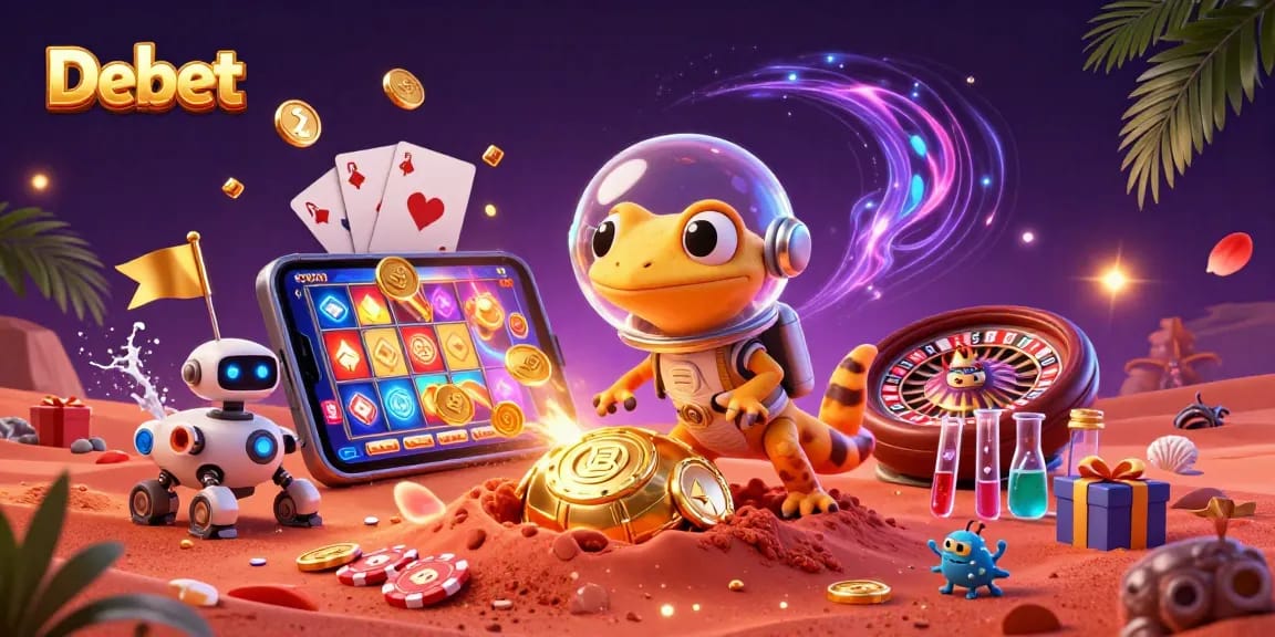 Engage in exciting casino gaming with Debet as a Martian gecko uncovers a hidden treasure.