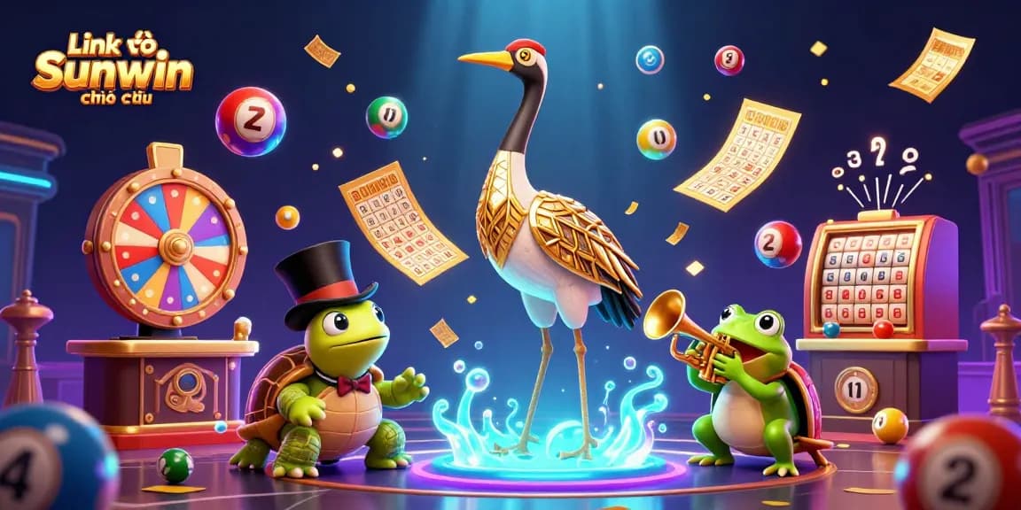 Engage with Link vào Sunwin chính thức and enjoy vibrant 3D casino illustration showcasing festive game elements.