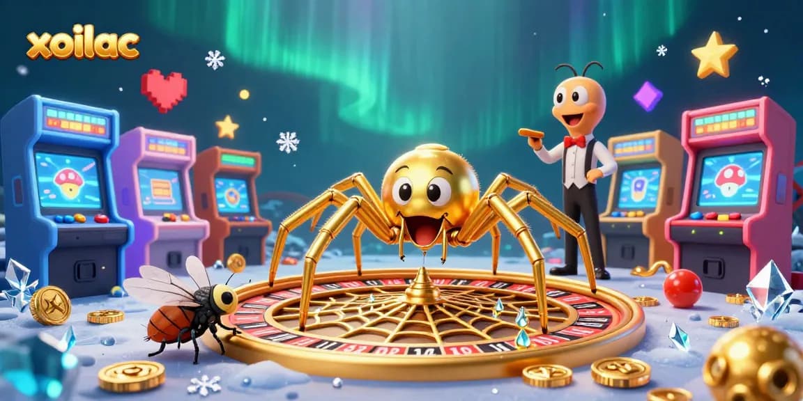 Spin the roulette wheel with xoilac: a thrilling scene featuring a spider croupier and colorful game elements.