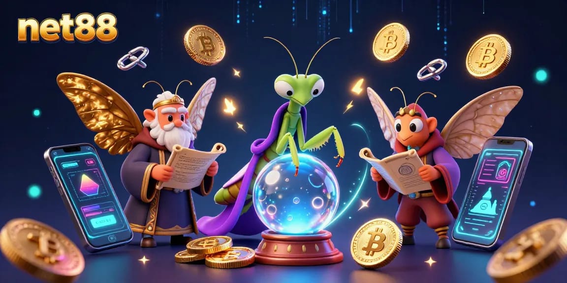 Engage in the net88 casino experience with vibrant 3D fortune tellers and crypto elements.