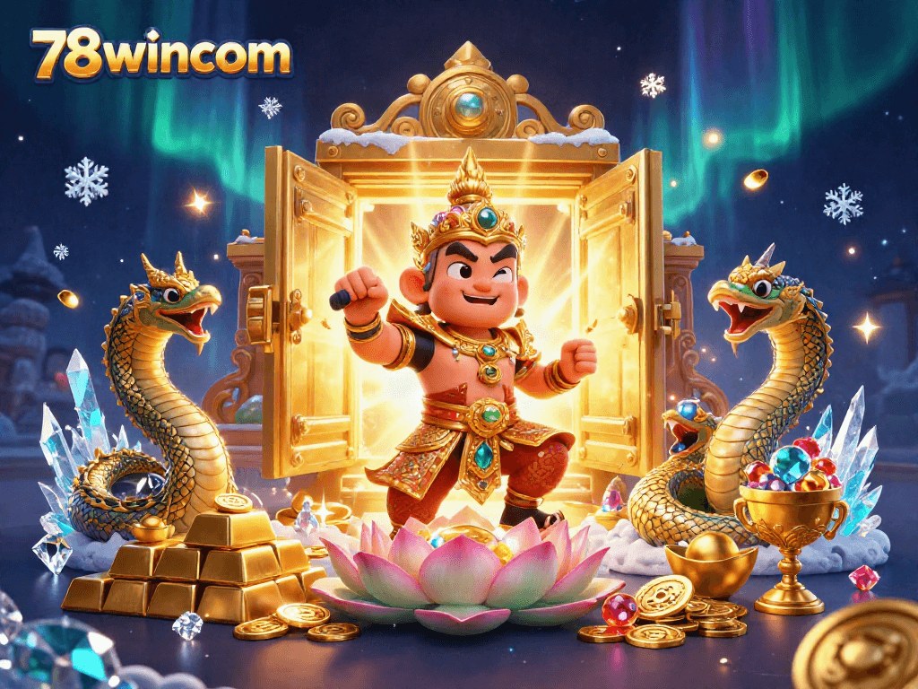 Experience the excitement of 78wincom with vibrant casino characters and treasures bursting with energy!