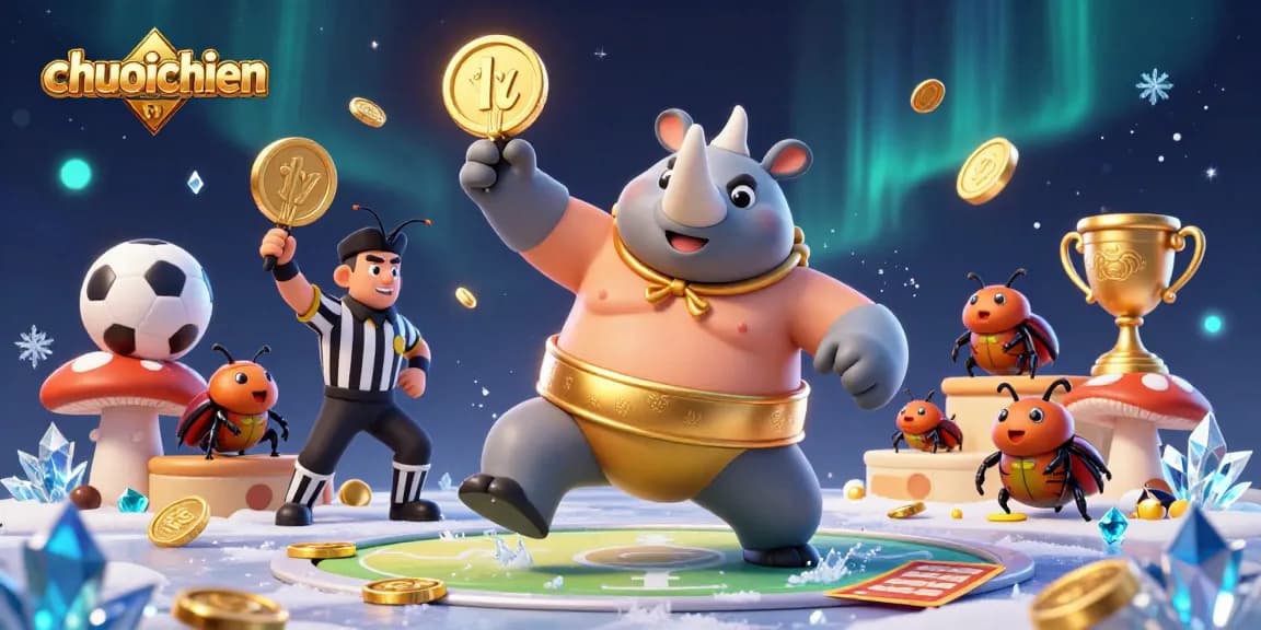 Experience thrilling sports betting with chuoichien tv - dynamic beetle sumo champion stomping golden coins in action.