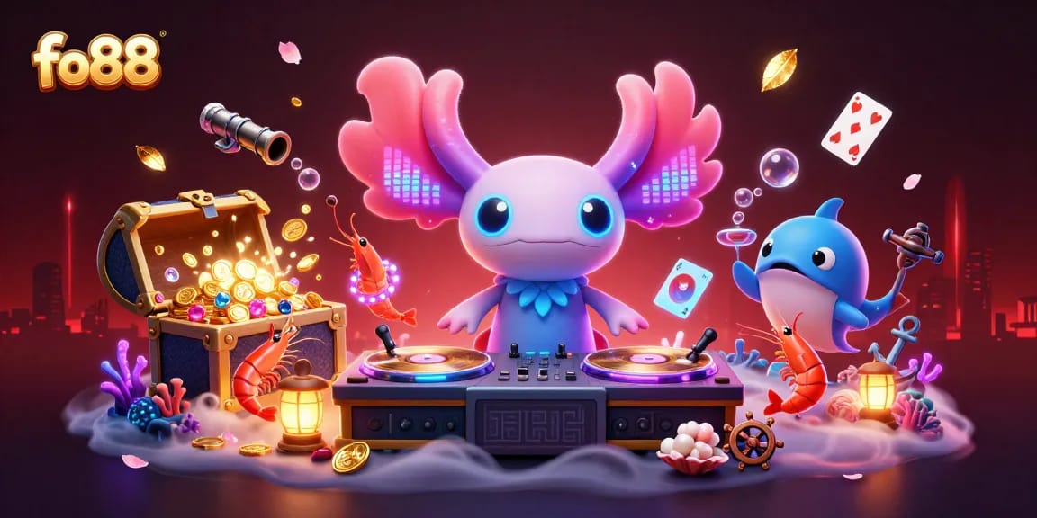 Experience the dynamic world of fo88 with vibrant 3D casino creatures engaging in thrilling underwater games.