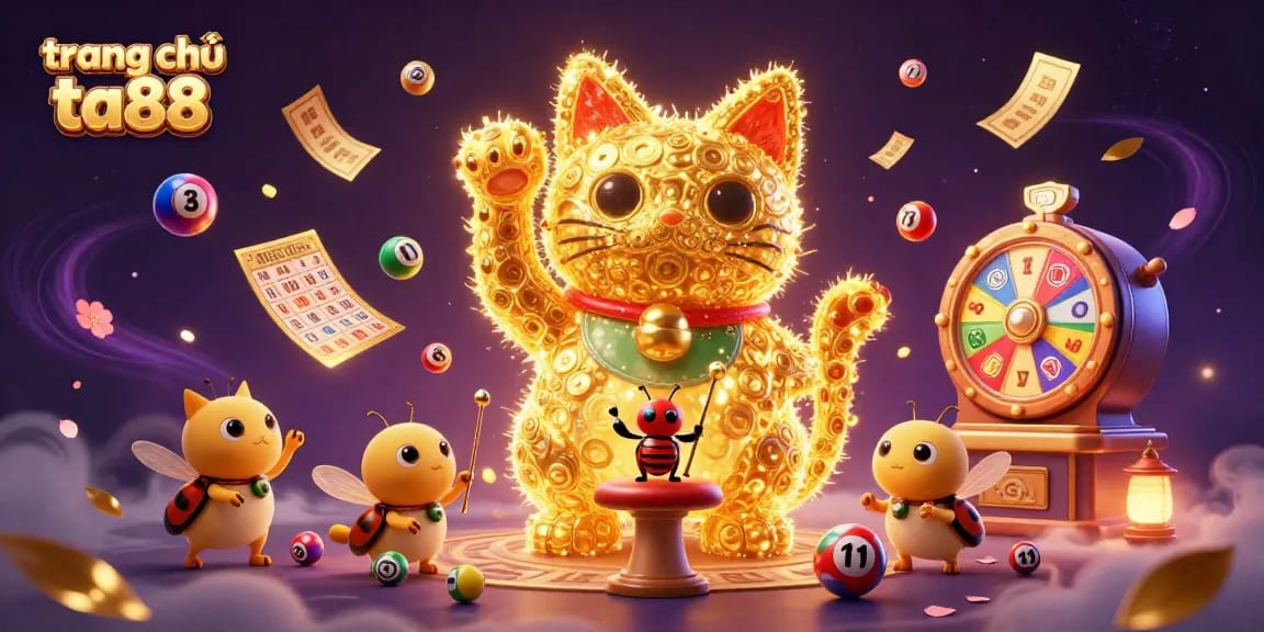 Experience the excitement of trang chủ ta88 with a vibrant casino-themed 3D illustration featuring dynamic game elements.