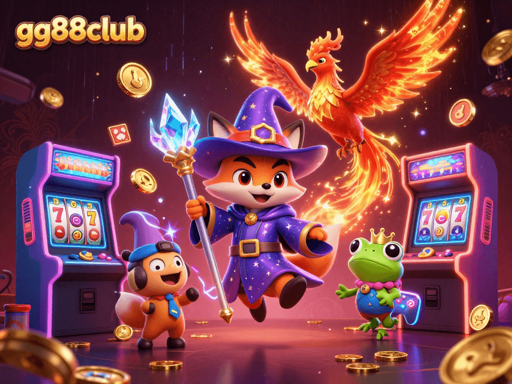 Experience slots excitement with gg88club's whimsical 3D wizard and casino elements.