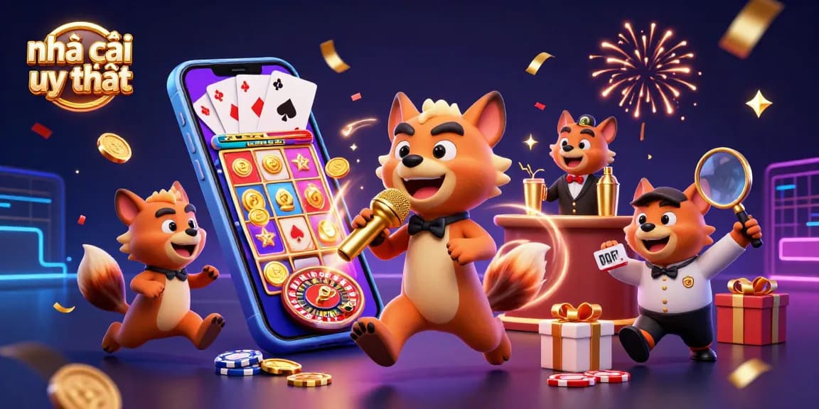 Experience the excitement of nhà cái uy tín in a vibrant casino scene featuring cartoon hyenas and engaging gaming elements.