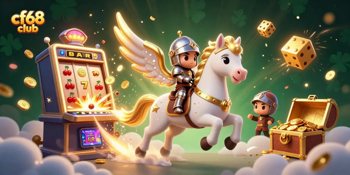 Experience excitement with cf68 club, featuring stunning 3D casino game elements and a celestial knight.
