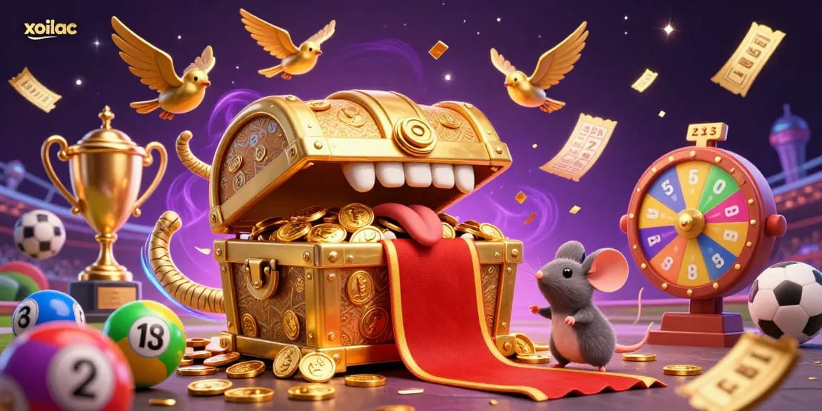 Experience dynamic betting action with xoilac as cartoon treasure teases adventurer mice amid gold coins.