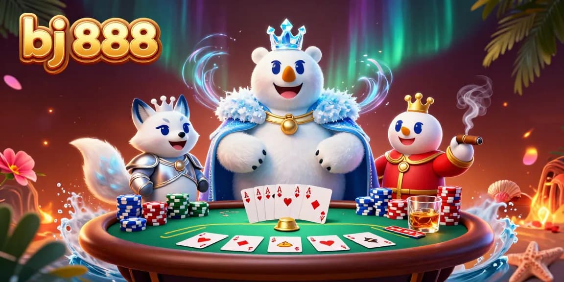 Experience the thrill of bj 888 with a 3D cartoon scene featuring vibrant poker elements and dynamic characters.