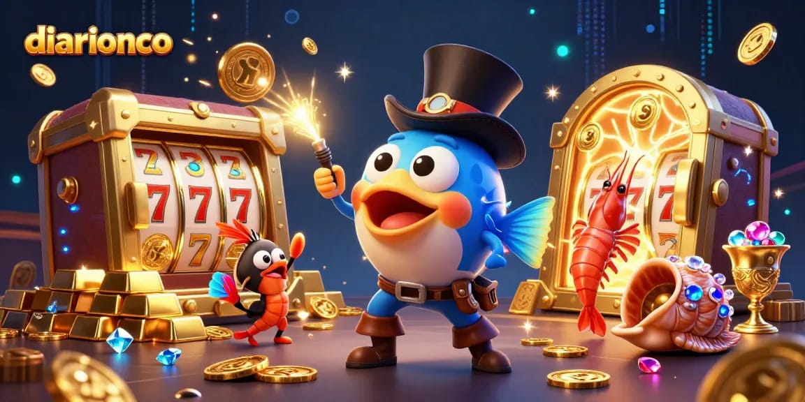 Dive into the excitement at diarionco with a lively casino-themed illustration featuring playful characters and treasures.