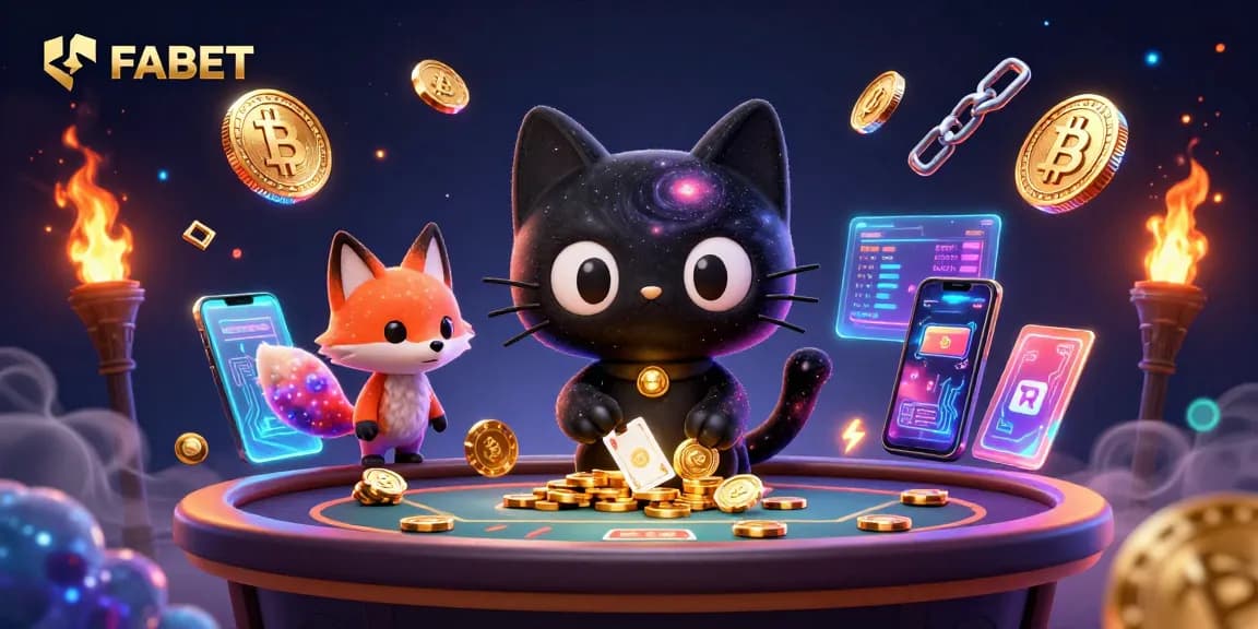 Experience FABET's thrilling casino action with a cosmic black hole cat and colorful nebula fox.