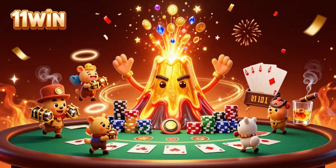 Experience the thrill of 11WIN with a vibrant casino-themed eruption of coins and treasures!