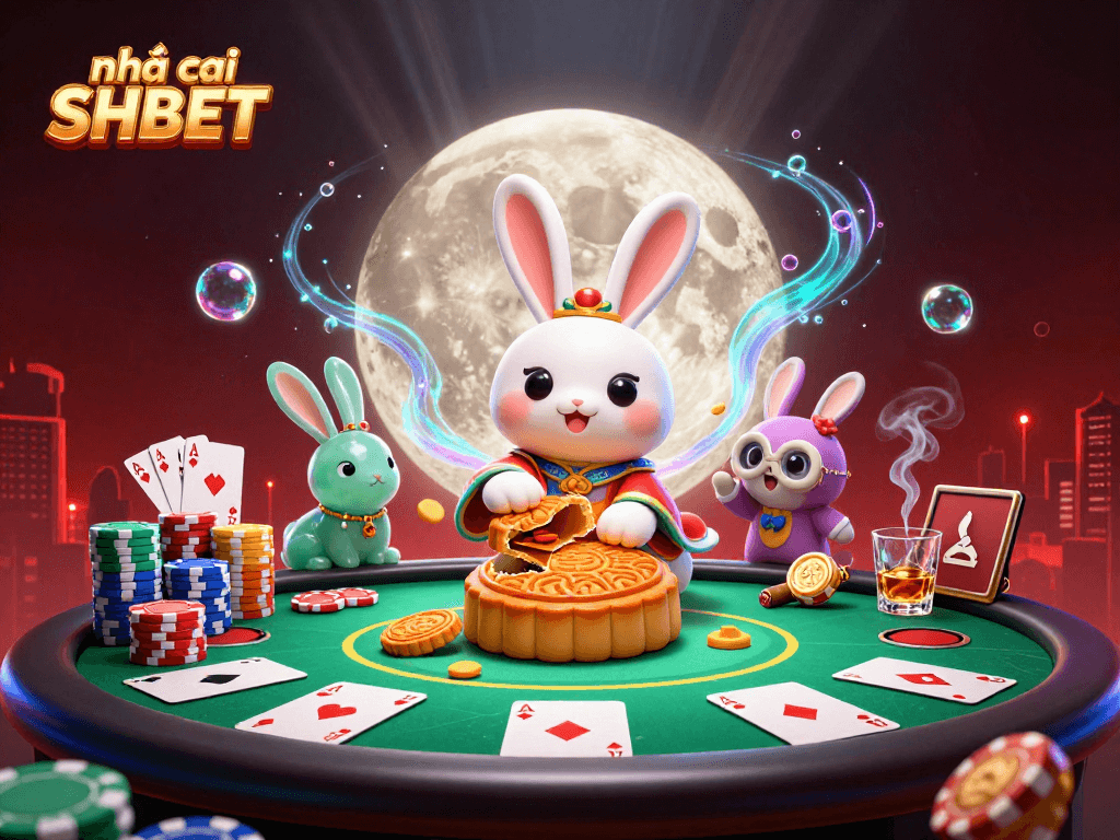 Engage with Nhà cái SHBET while enjoying an immersive and colorful poker scene featuring dynamic characters and casino elements.