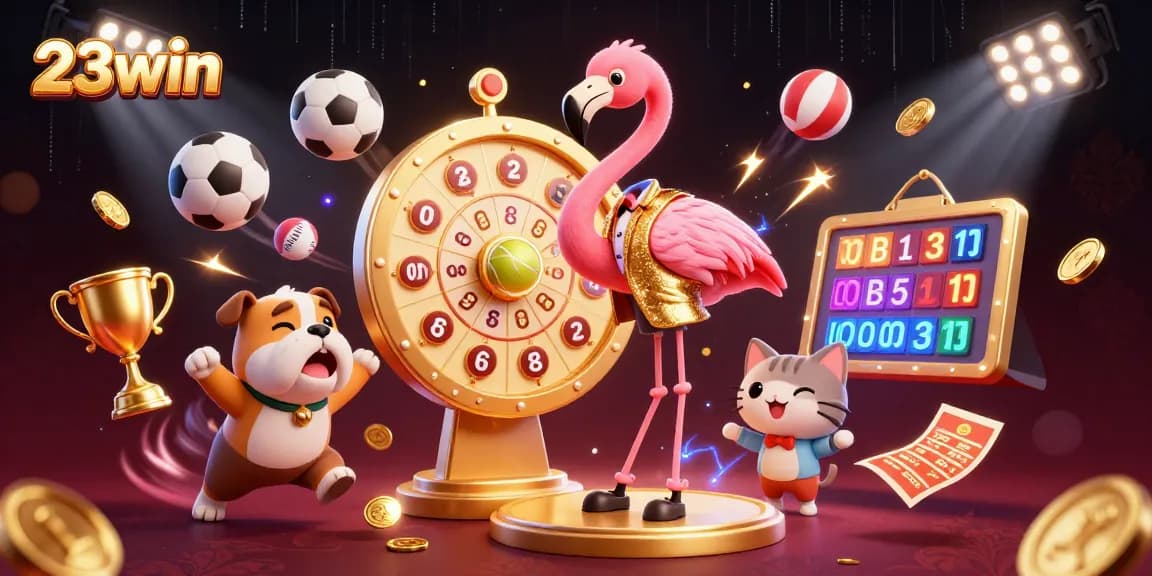 Spin to win with 23win as the game show host, contestant and scoreboard reveal exciting prizes!