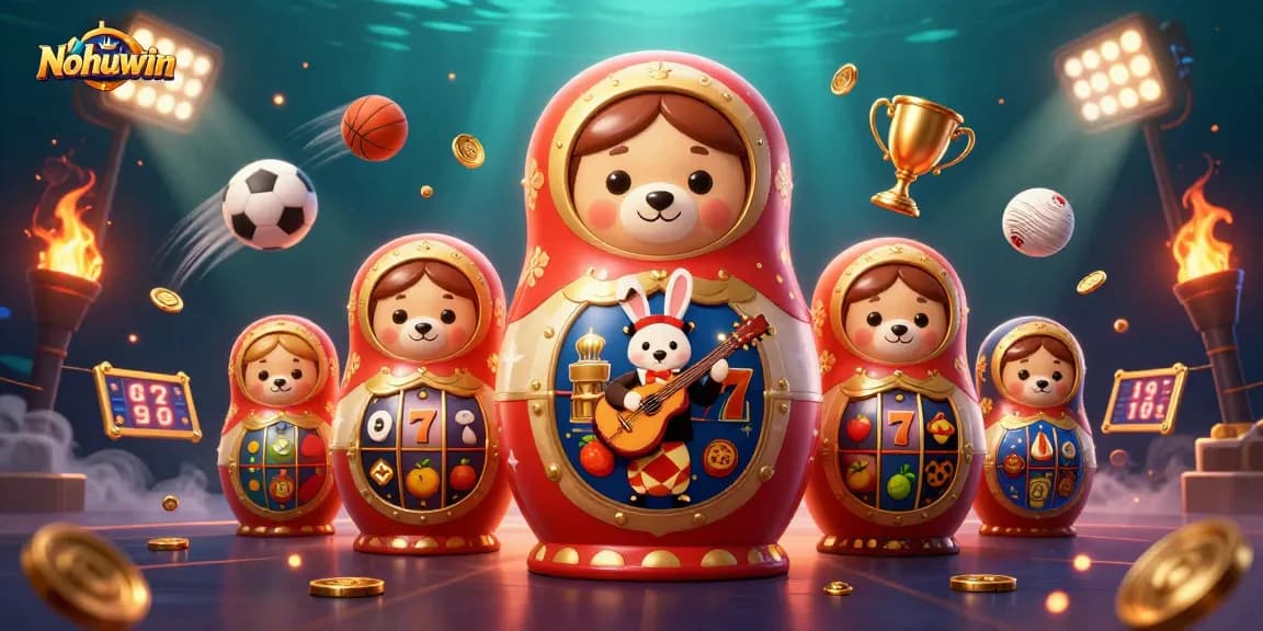 Nohuwin features exhilarating slots with dynamic bears and casino elements in a rich 3D illustration.