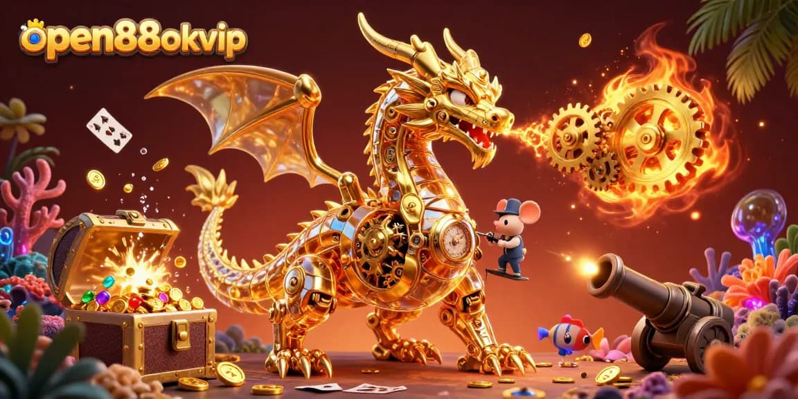 Experience the thrill of open88okvip with a dynamic scene of a golden dragon and treasure.