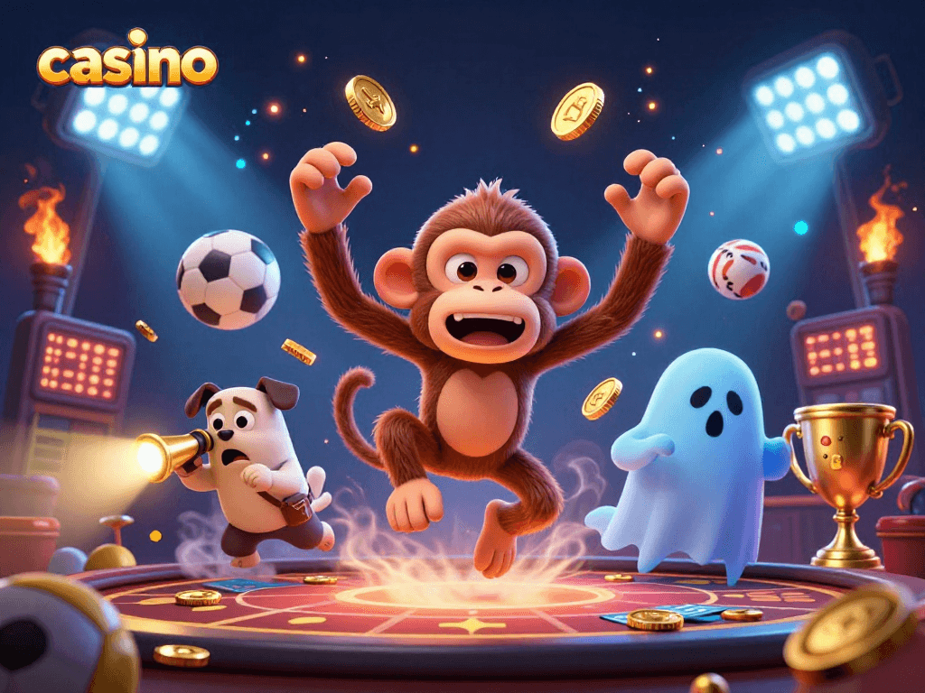 Experience the excitement of the casino with a playful ghost monkey juggling golden coins.