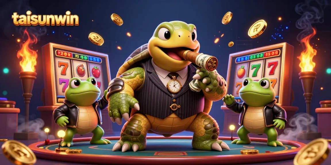 Engage with taisunwin's vibrant universe featuring a snapping turtle mobster amidst rich casino games.