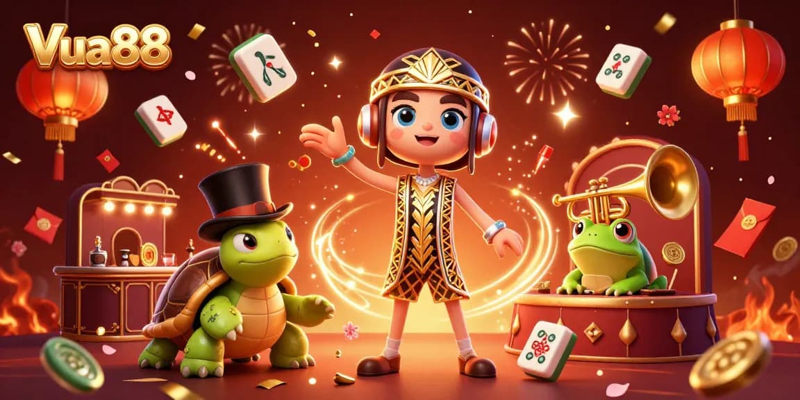 Engage in thrilling gaming at Vua88 with colorful characters celebrating wins.