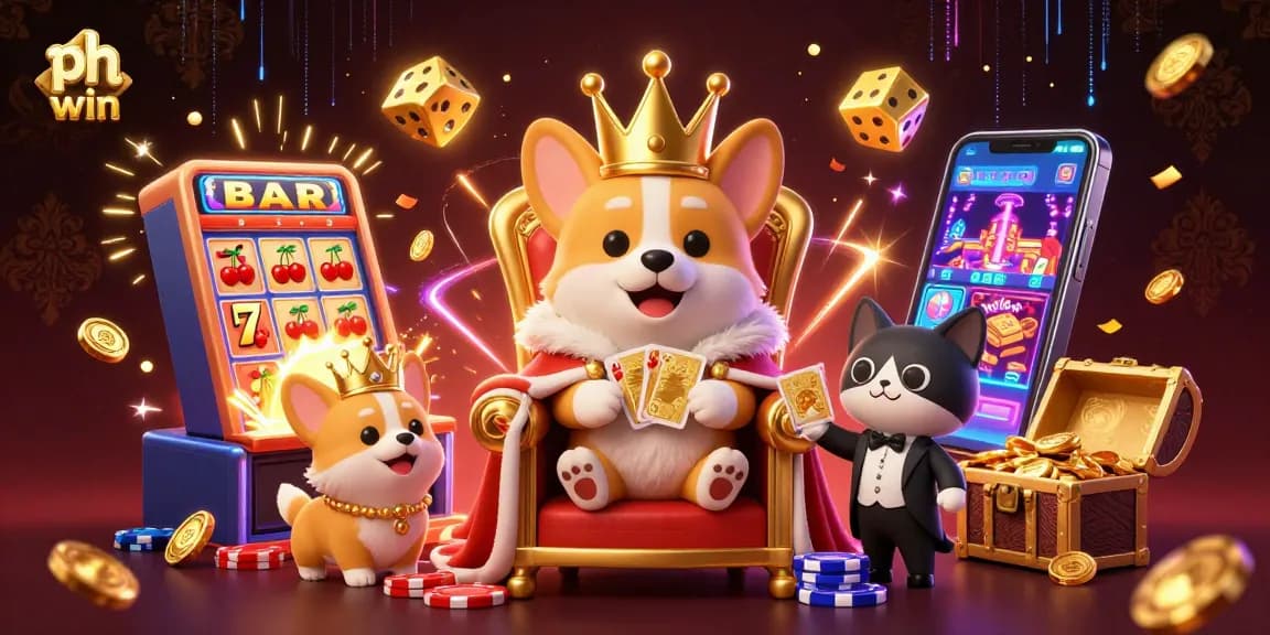 Engage with the ultimate ph win gaming experience featuring a royal corgi and dazzling casino elements.