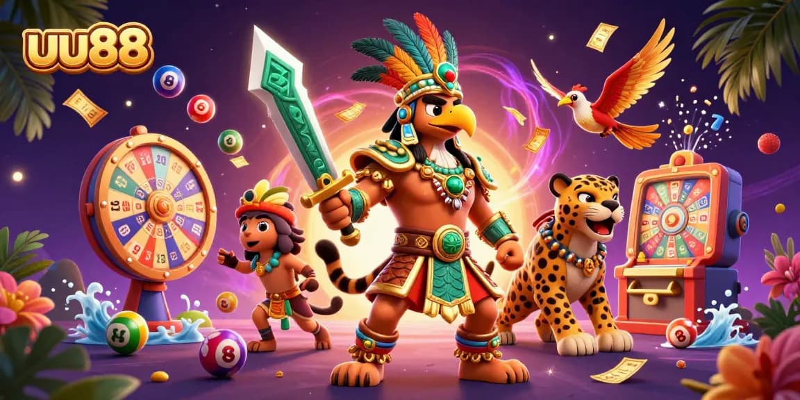 Experience the thrill of uu88 with dynamic lottery elements and engaging Aztec characters.