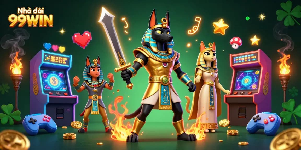Engage with Nhà cái 99WIN in an exciting 3D illustration, showcasing dynamic gaming elements and colorful characters.
