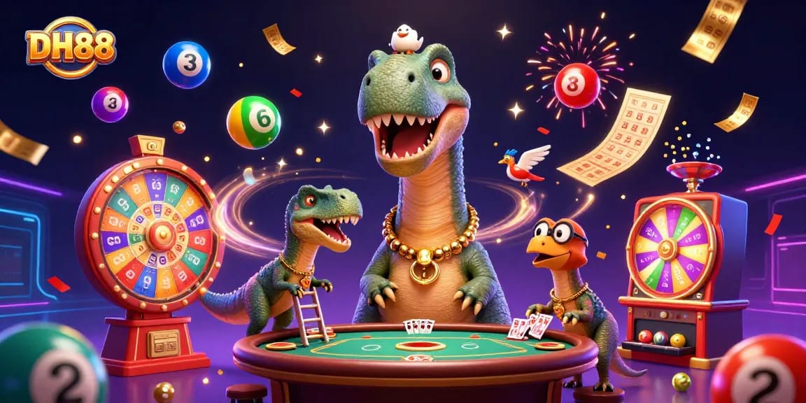Engage with DH88 in an exciting casino scene featuring vibrant gaming elements and interactive characters.