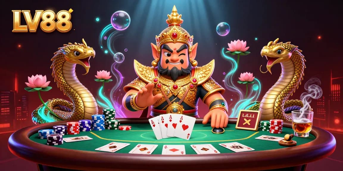 Experience thrilling gaming action at LV88 with vibrant casino elements and captivating characters.