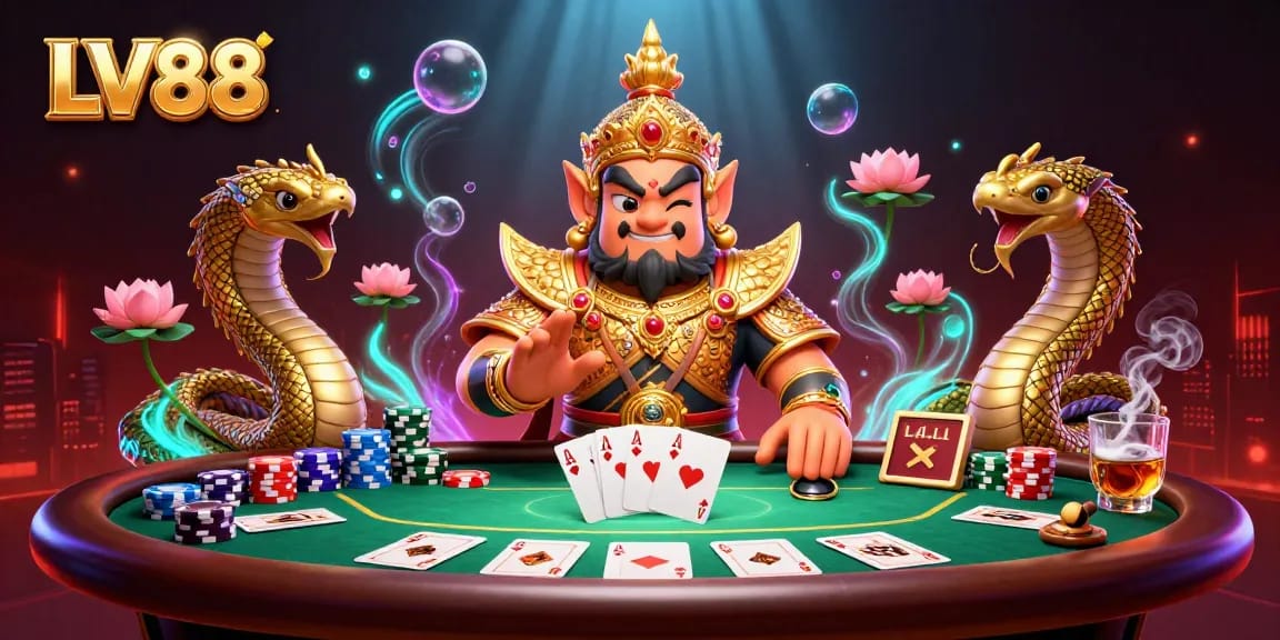 Experience thrilling gaming action at LV88 with vibrant casino elements and captivating characters.