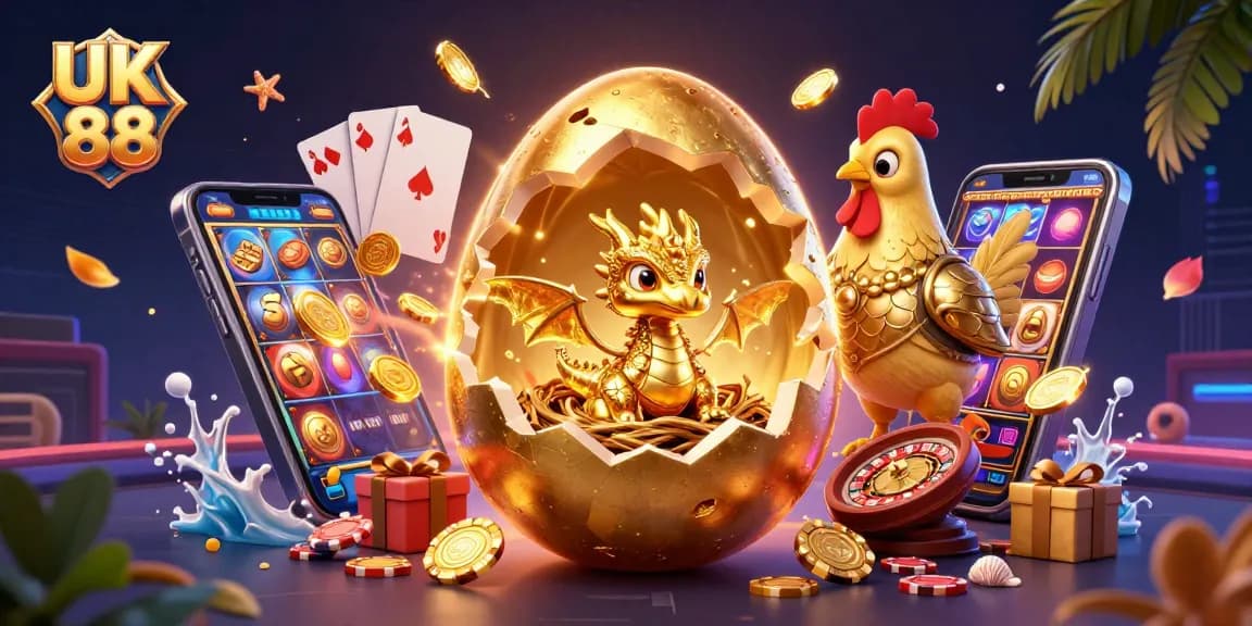 Experience thrilling wins with UK 88 while watching a golden dragon emerge from a nest of poker chips.