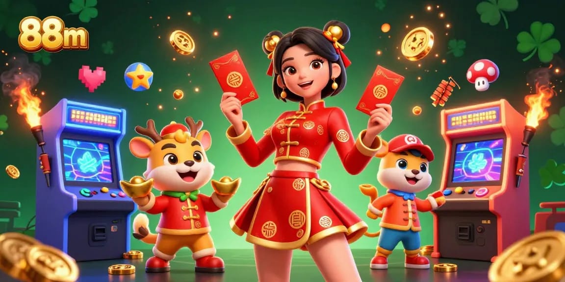 Experience winning at 88m with a vibrant 3D illustration showcasing thrilling games and rich rewards.