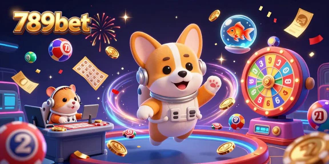 Exciting scene of 789bet gaming with a 3D astronaut corgi in a vibrant space casino.