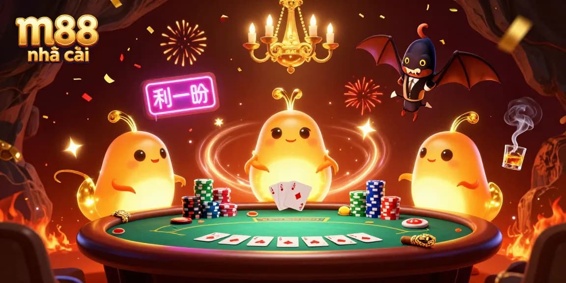 Experience the excitement of m88 nhà cái with a lively casino scene illuminated by bioluminescent glowworms.