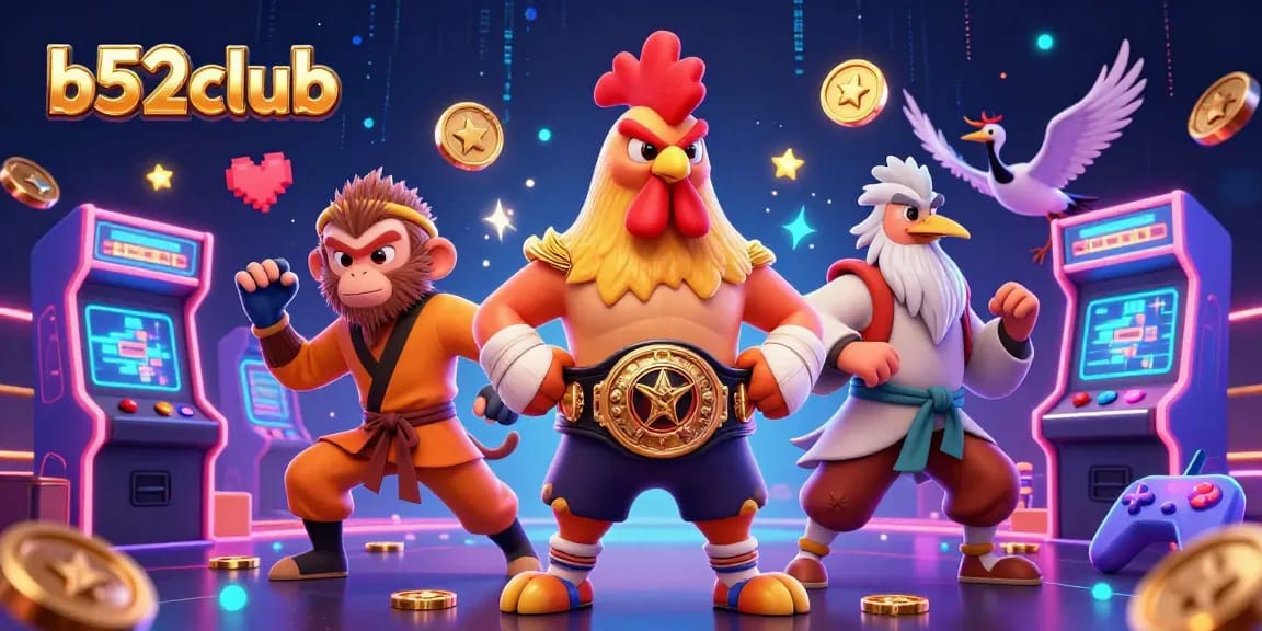 Engage with b52club's thrilling gaming universe featuring vibrant 3D characters and arcade elements.