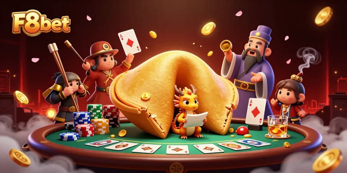 Engage with F8bet's dynamic gaming scene featuring unique characters and vibrant casino elements.