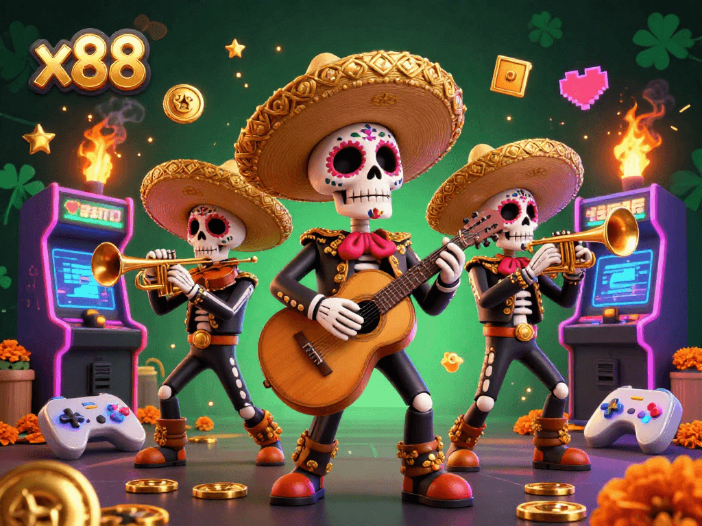Experience exciting games at x88 with a vibrant mariachi-themed casino scene.