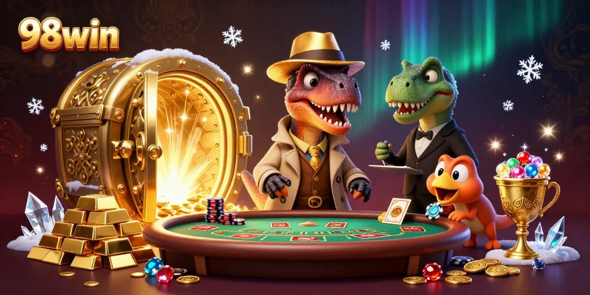 Experience thrilling moments with 98win at a blackjack table alongside unique characters.