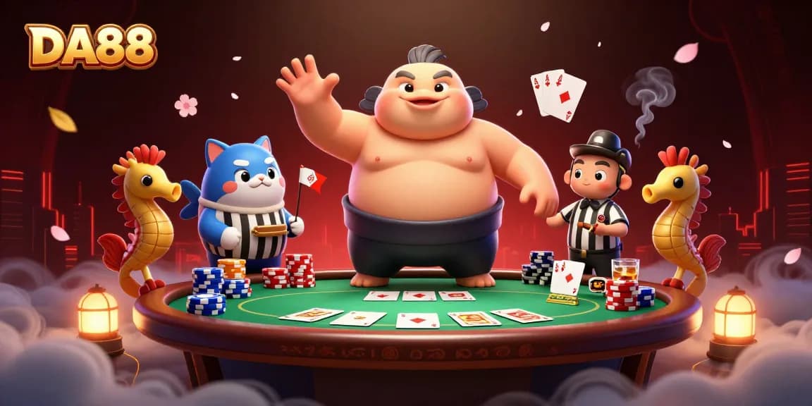 DA88 enhances your poker game in a vibrant underwater casino with fugu and seahorse fans.