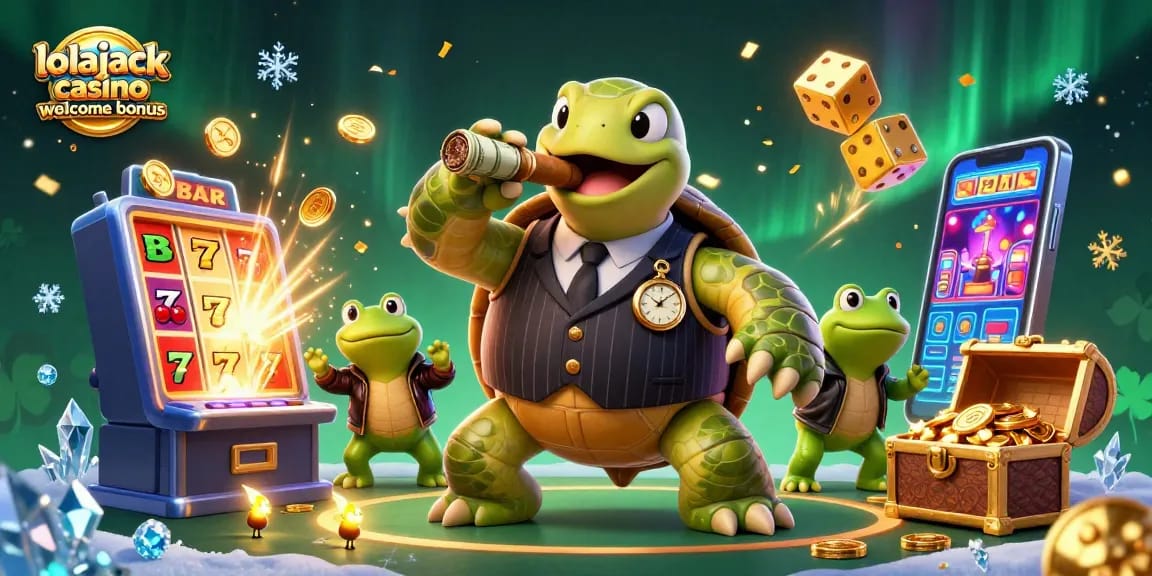 Experience the excitement of the lolajack casino welcome bonus with vibrant characters and lively casino elements.